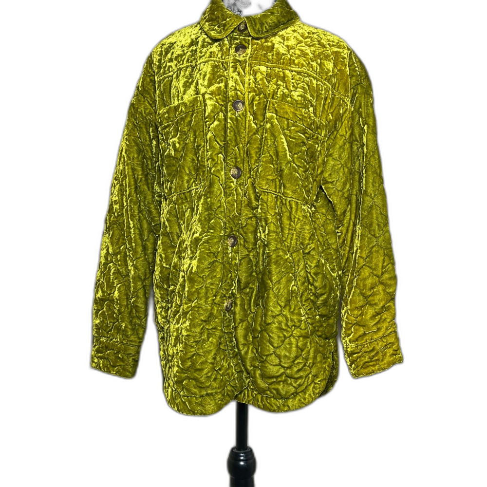 Anthropologie Quilted Crushed Velvet Shacket Green Sml Whimsigoth Oversized